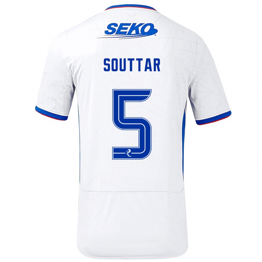 Kinder Fußball John Souttar #5 Weiß Blau Auswärtstrikot Trikot 2024/25 T-Shirt Luxemburg