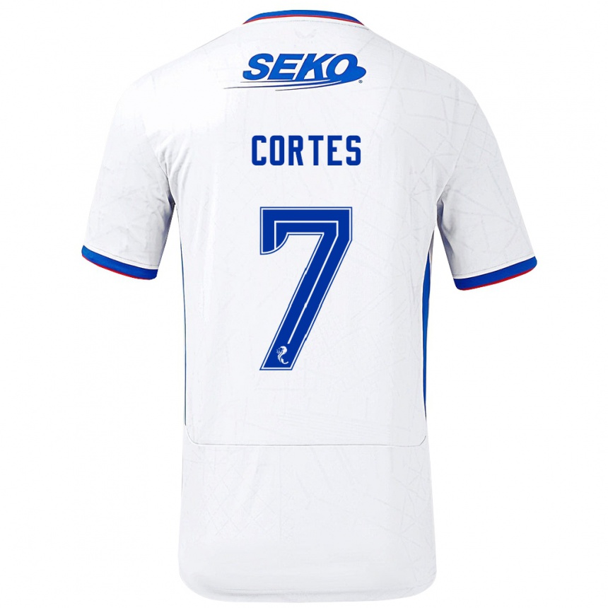 Kinder Fußball Óscar Cortés #7 Weiß Blau Auswärtstrikot Trikot 2024/25 T-Shirt Luxemburg