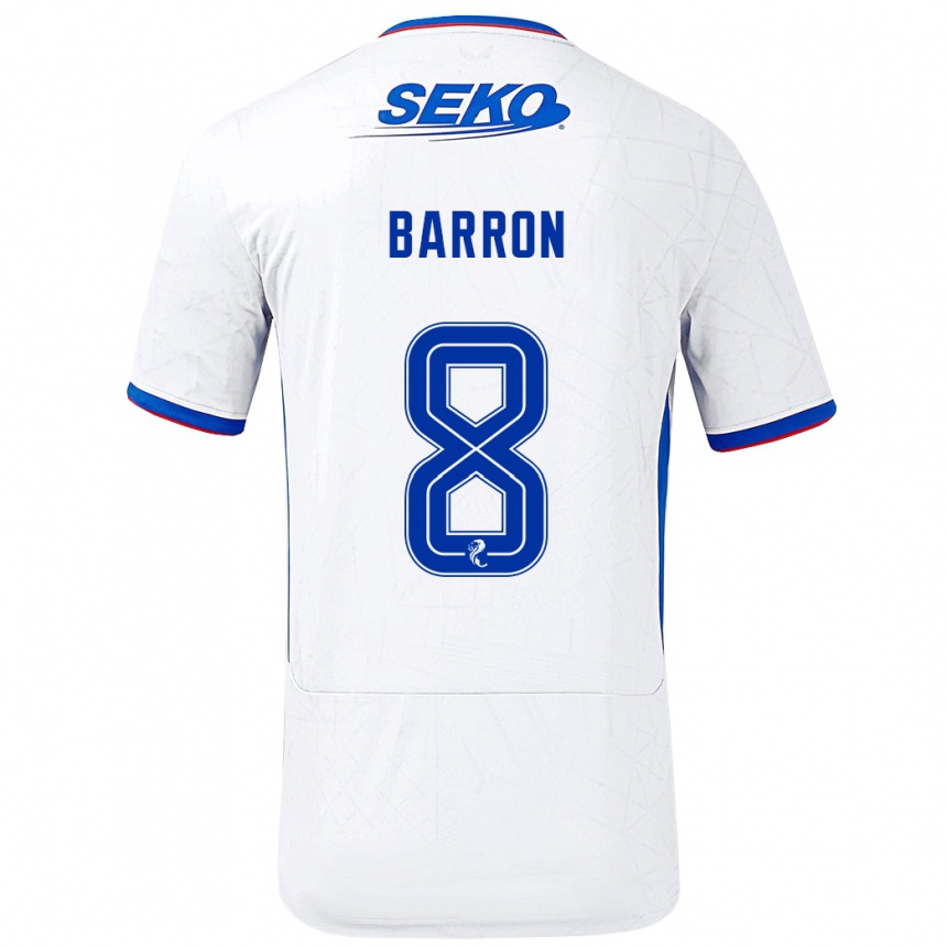 Kinder Fußball Connor Barron #8 Weiß Blau Auswärtstrikot Trikot 2024/25 T-Shirt Luxemburg