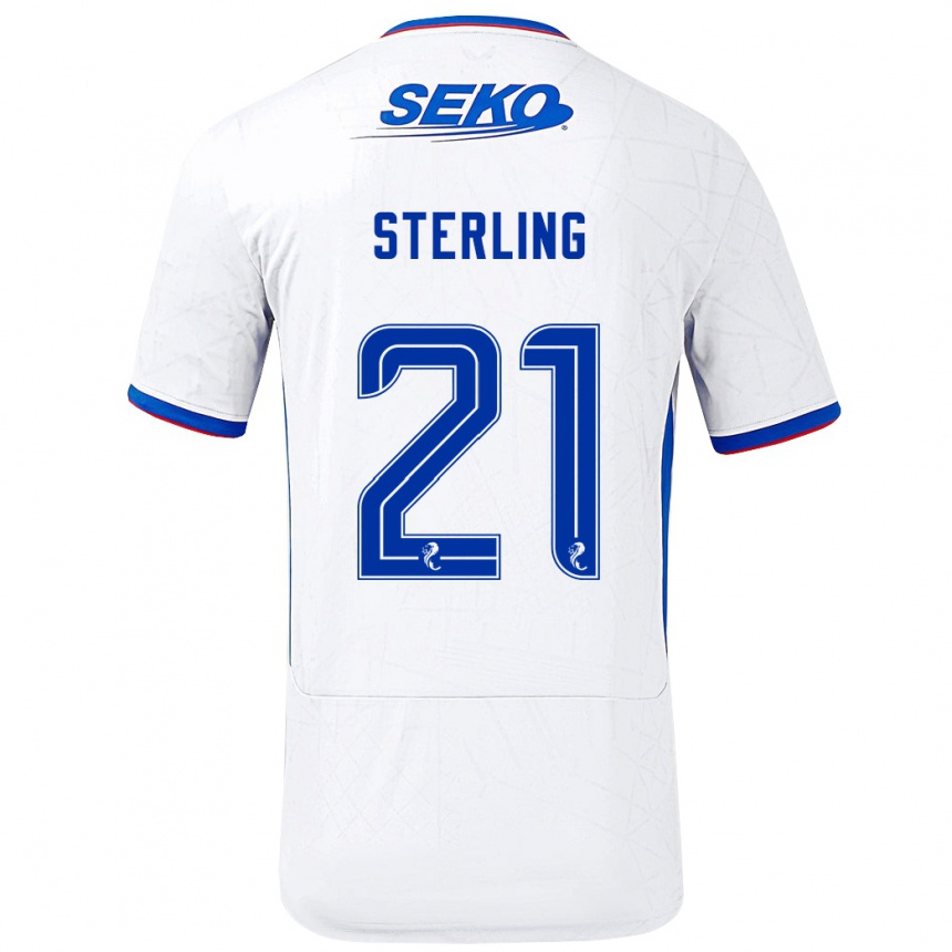 Kinder Fußball Dujon Sterling #21 Weiß Blau Auswärtstrikot Trikot 2024/25 T-Shirt Luxemburg