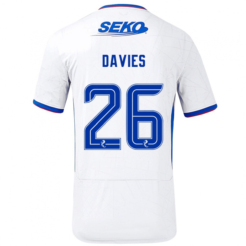 Kinder Fußball Ben Davies #26 Weiß Blau Auswärtstrikot Trikot 2024/25 T-Shirt Luxemburg