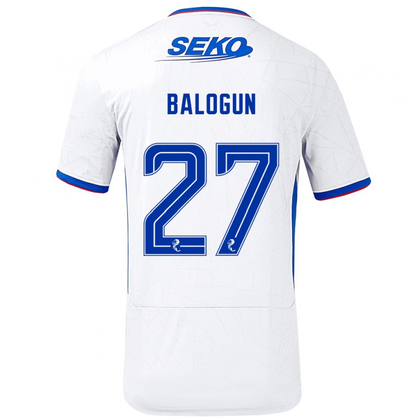 Kinder Fußball Leon Balogun #27 Weiß Blau Auswärtstrikot Trikot 2024/25 T-Shirt Luxemburg