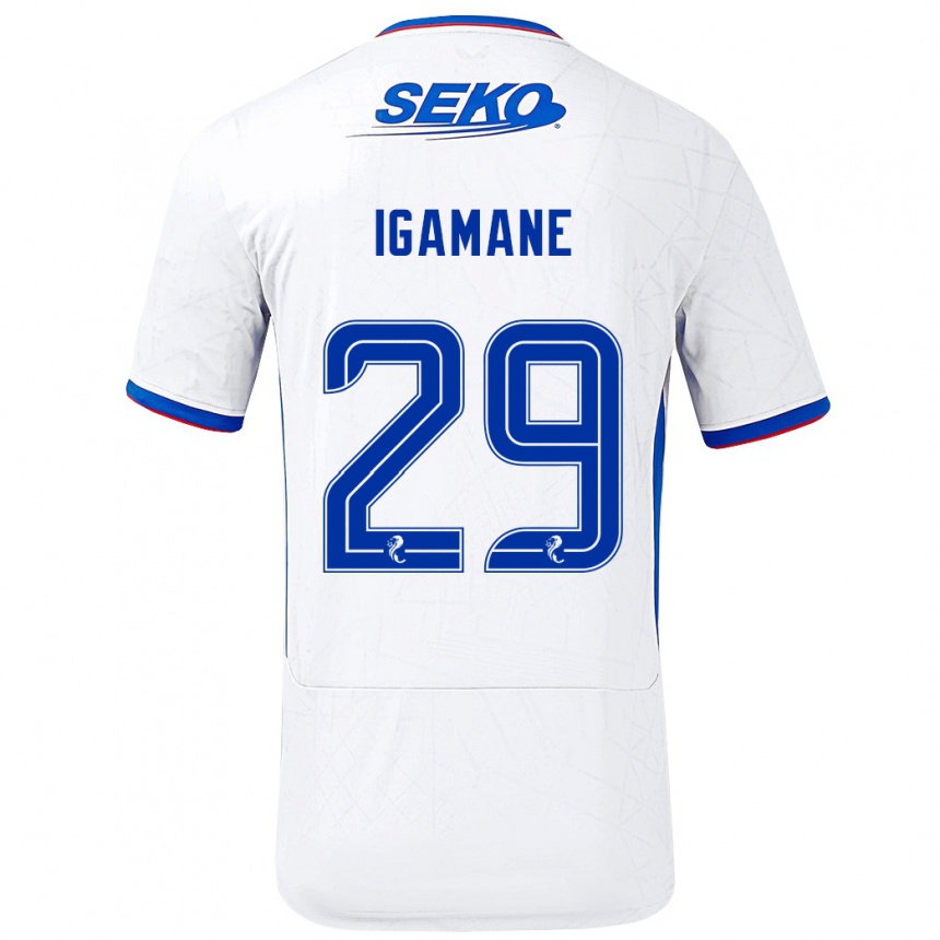 Kinder Fußball Hamza Igamane #29 Weiß Blau Auswärtstrikot Trikot 2024/25 T-Shirt Luxemburg