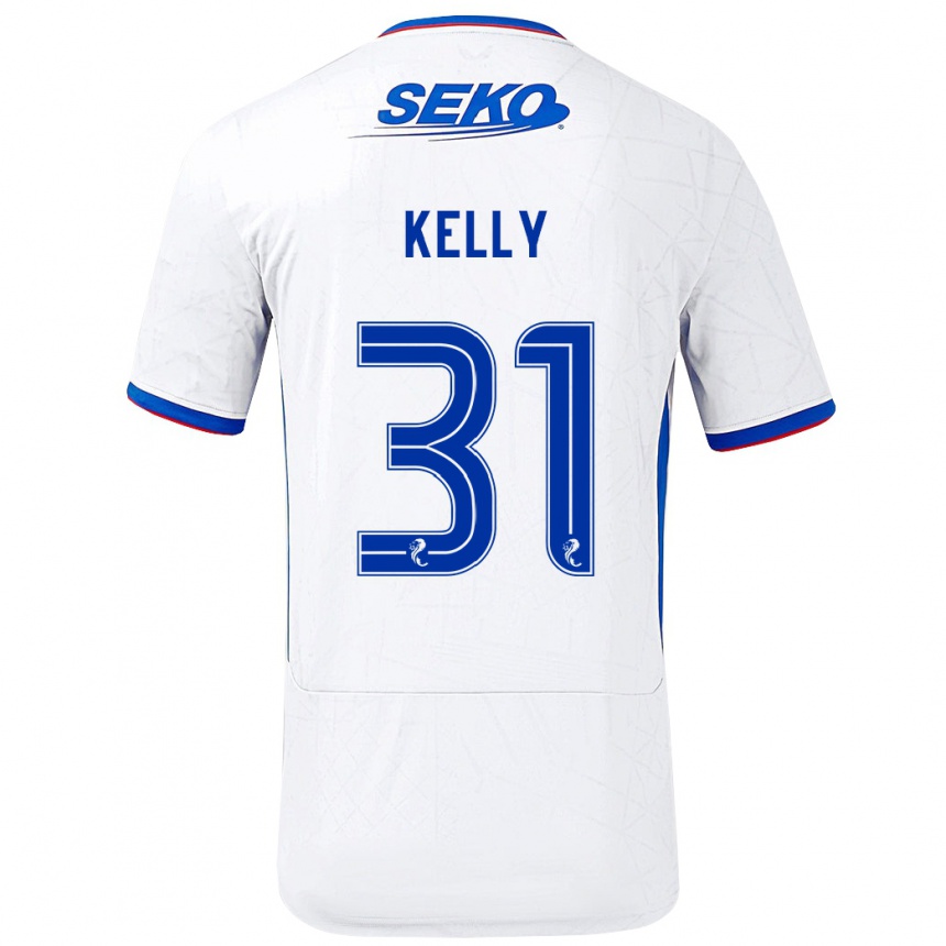 Kinder Fußball Liam Kelly #31 Weiß Blau Auswärtstrikot Trikot 2024/25 T-Shirt Luxemburg