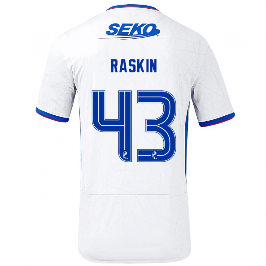 Kinder Fußball Nicolas Raskin #43 Weiß Blau Auswärtstrikot Trikot 2024/25 T-Shirt Luxemburg