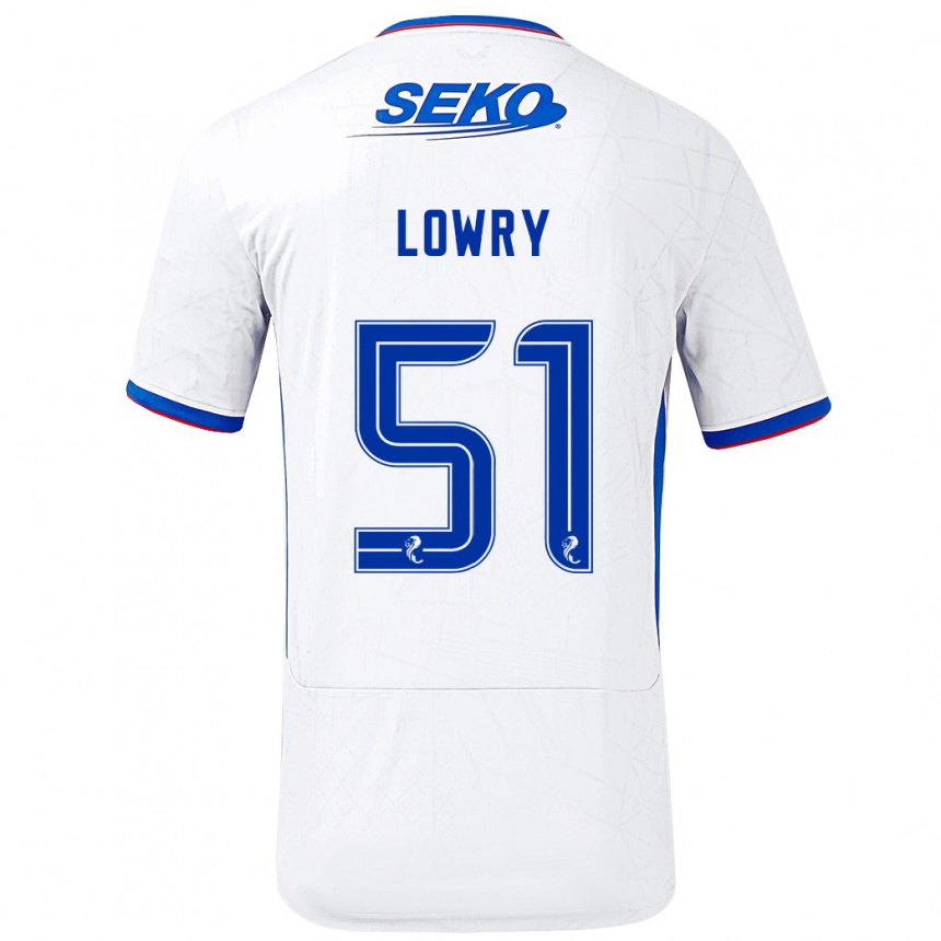 Kinder Fußball Alex Lowry #51 Weiß Blau Auswärtstrikot Trikot 2024/25 T-Shirt Luxemburg