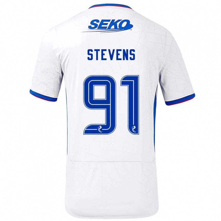 Kinder Fußball Archie Stevens #91 Weiß Blau Auswärtstrikot Trikot 2024/25 T-Shirt Luxemburg