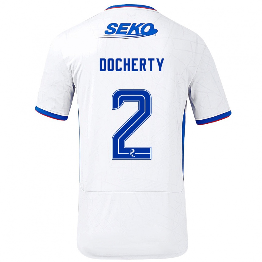 Kinder Fußball Nicola Docherty #2 Weiß Blau Auswärtstrikot Trikot 2024/25 T-Shirt Luxemburg