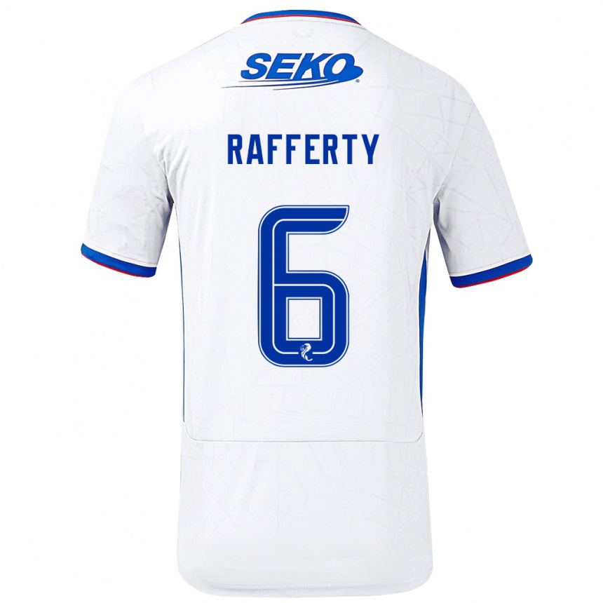 Kinder Fußball Laura Rafferty #6 Weiß Blau Auswärtstrikot Trikot 2024/25 T-Shirt Luxemburg