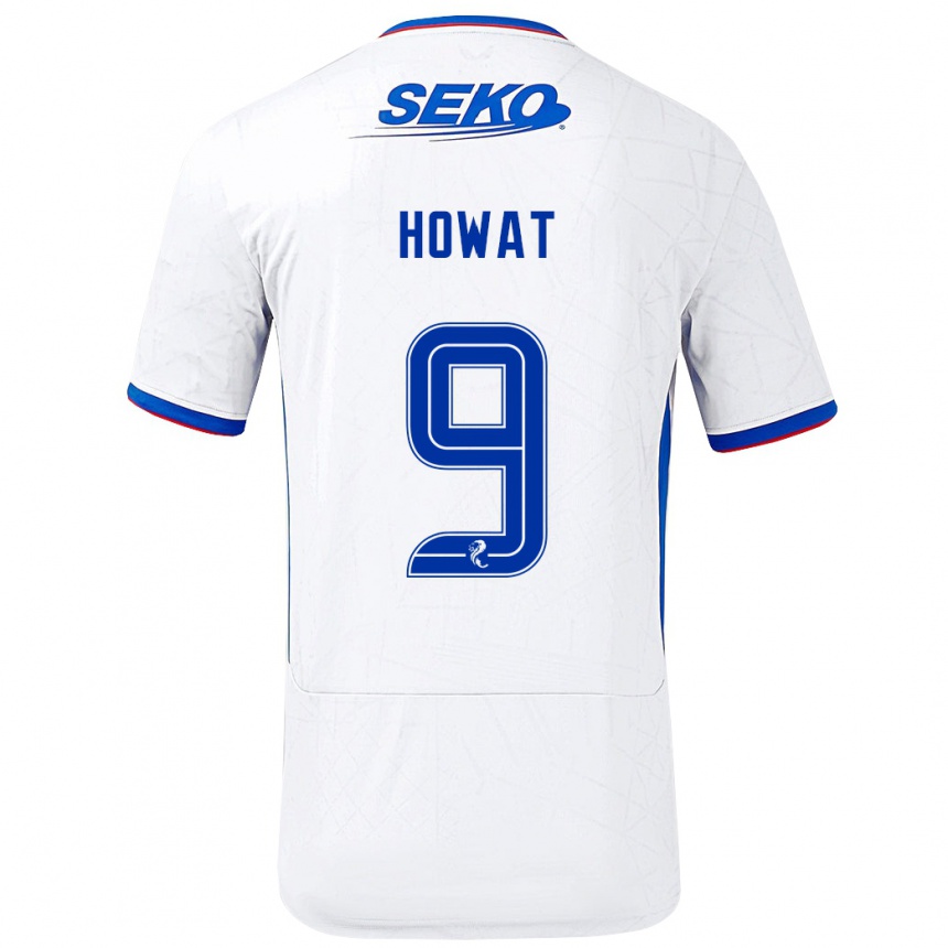 Kinder Fußball Kirsty Howat #9 Weiß Blau Auswärtstrikot Trikot 2024/25 T-Shirt Luxemburg