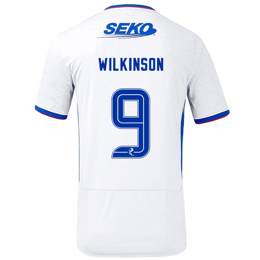 Kinder Fußball Katie Wilkinson #9 Weiß Blau Auswärtstrikot Trikot 2024/25 T-Shirt Luxemburg