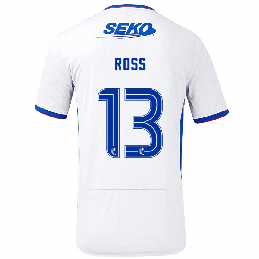 Kinder Fußball Jane Ross #13 Weiß Blau Auswärtstrikot Trikot 2024/25 T-Shirt Luxemburg