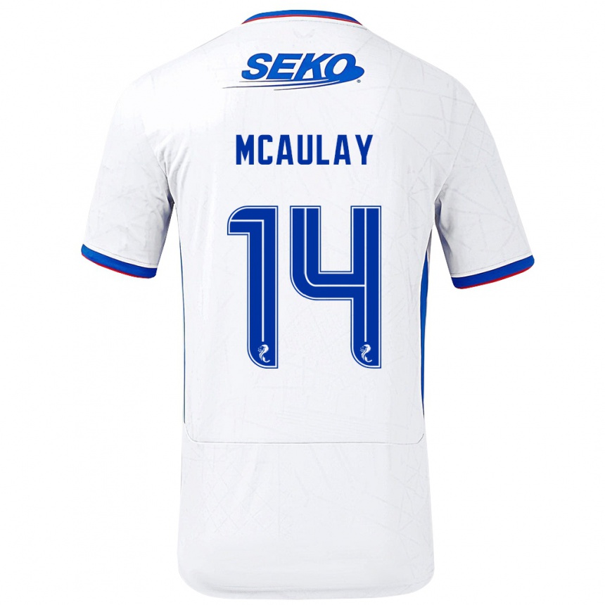 Kinder Fußball Mia Mcaulay #14 Weiß Blau Auswärtstrikot Trikot 2024/25 T-Shirt Luxemburg