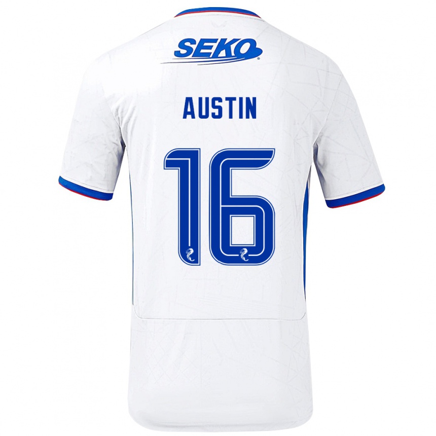 Kinder Fußball Eilidh Austin #16 Weiß Blau Auswärtstrikot Trikot 2024/25 T-Shirt Luxemburg