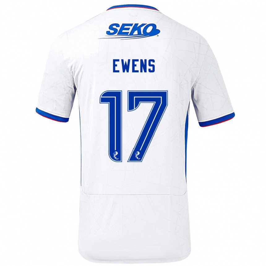 Kinder Fußball Sarah Ewens #17 Weiß Blau Auswärtstrikot Trikot 2024/25 T-Shirt Luxemburg