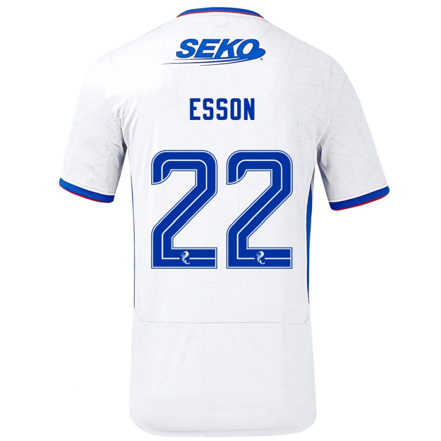 Kinder Fußball Victoria Esson #22 Weiß Blau Auswärtstrikot Trikot 2024/25 T-Shirt Luxemburg