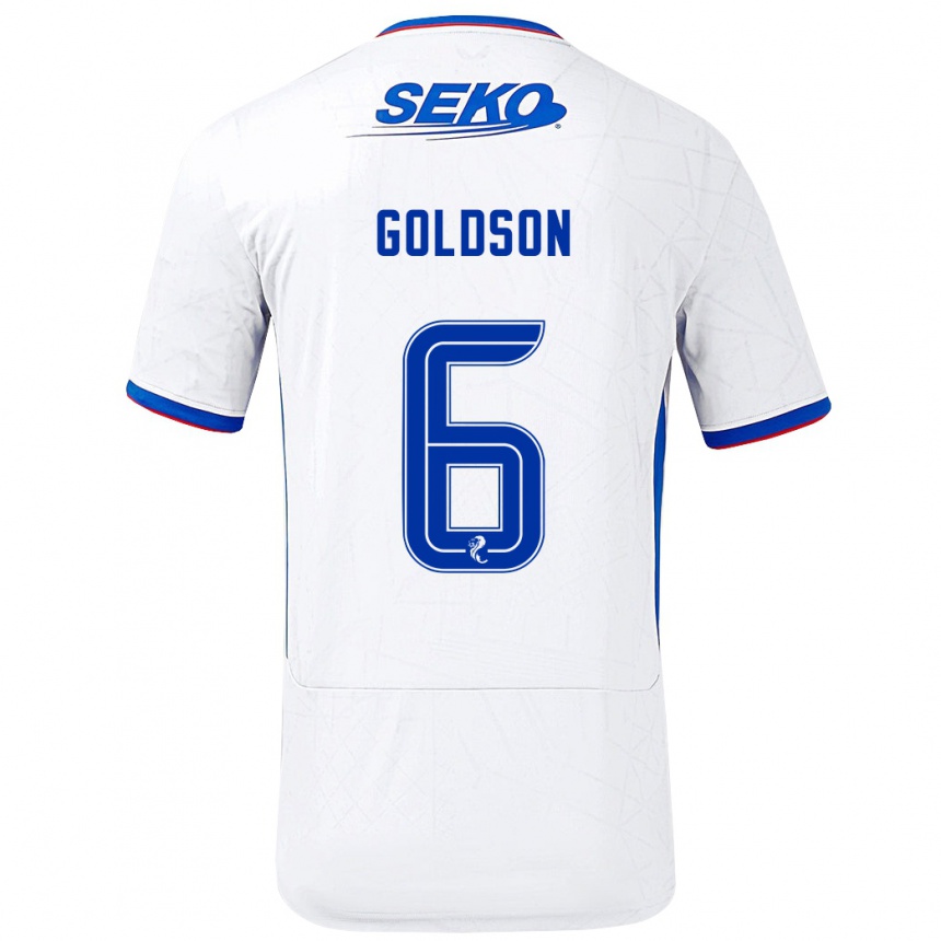 Kinder Fußball Connor Goldson #6 Weiß Blau Auswärtstrikot Trikot 2024/25 T-Shirt Luxemburg