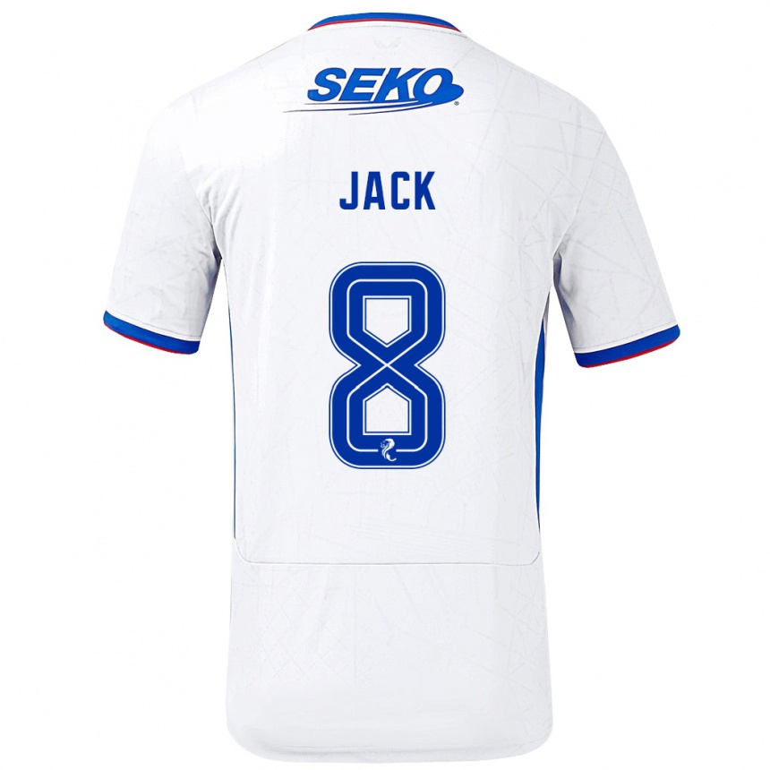 Kinder Fußball Ryan Jack #8 Weiß Blau Auswärtstrikot Trikot 2024/25 T-Shirt Luxemburg