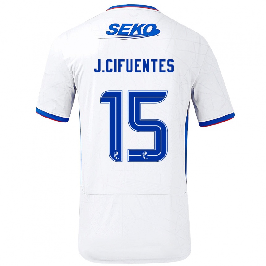 Kinder Fußball José Cifuentes #15 Weiß Blau Auswärtstrikot Trikot 2024/25 T-Shirt Luxemburg