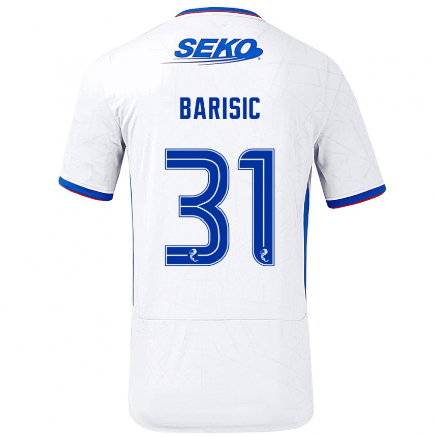 Kinder Fußball Borna Barisic #31 Weiß Blau Auswärtstrikot Trikot 2024/25 T-Shirt Luxemburg