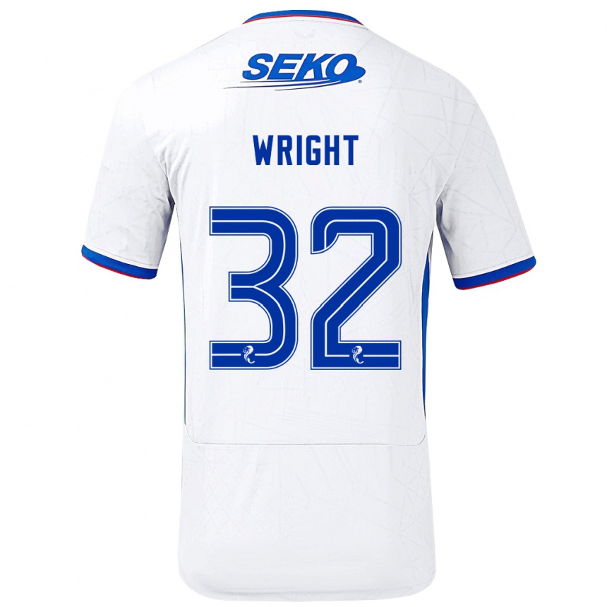 Kinder Fußball Kieran Wright #32 Weiß Blau Auswärtstrikot Trikot 2024/25 T-Shirt Luxemburg