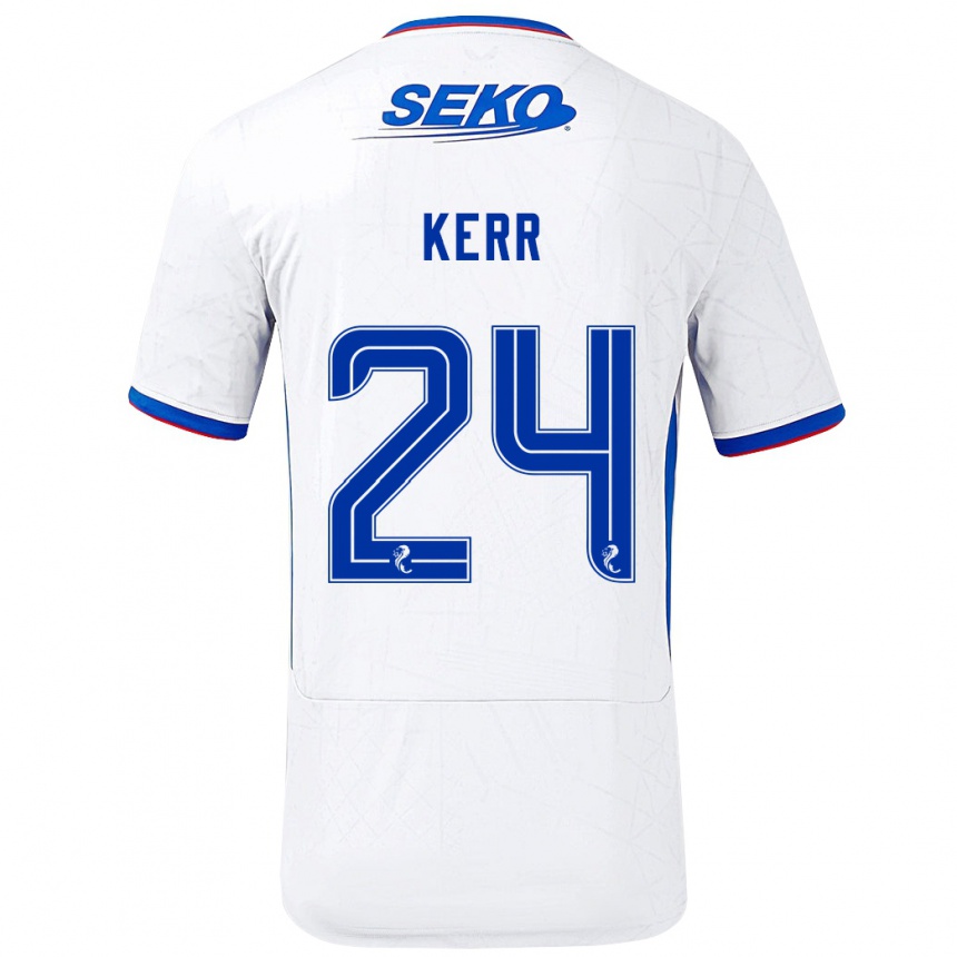 Kinder Fußball Samantha Mary Kerr #24 Weiß Blau Auswärtstrikot Trikot 2024/25 T-Shirt Luxemburg