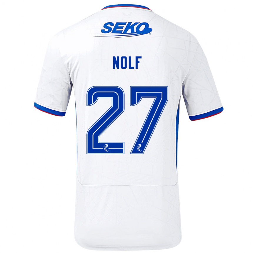 Kinder Fußball Madeline Nolf #27 Weiß Blau Auswärtstrikot Trikot 2024/25 T-Shirt Luxemburg