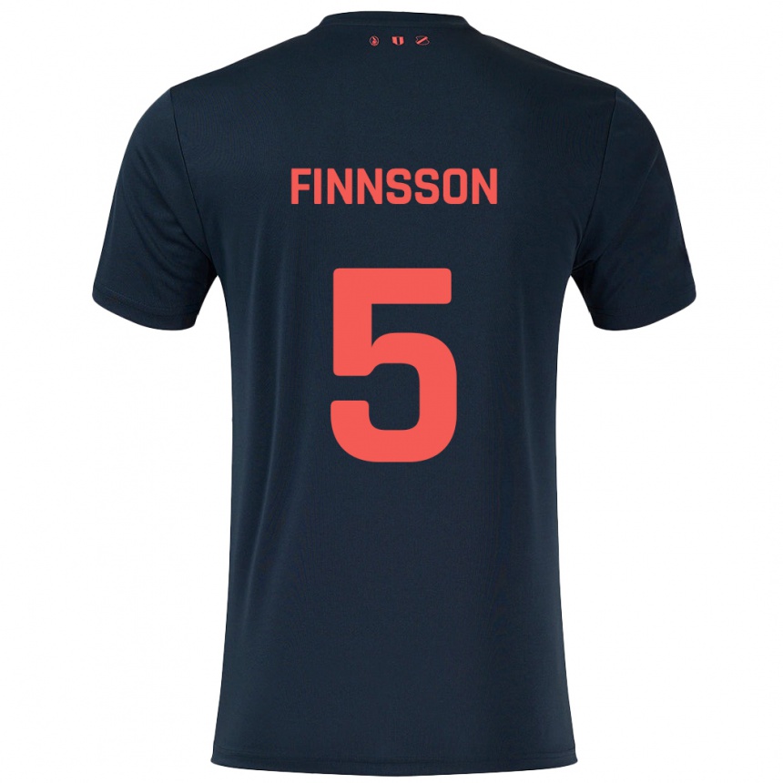 Kinder Fußball Kolbeinn Finnsson #5 Schwarz Rot Auswärtstrikot Trikot 2024/25 T-Shirt Luxemburg