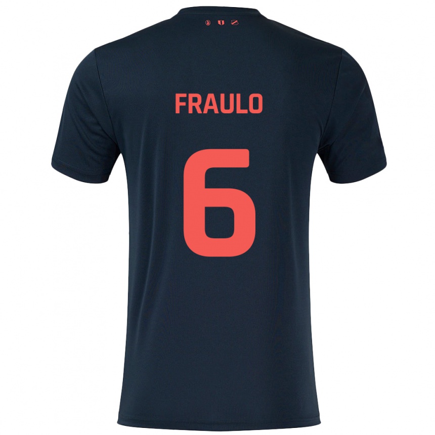 Kinder Fußball Oscar Fraulo #6 Schwarz Rot Auswärtstrikot Trikot 2024/25 T-Shirt Luxemburg