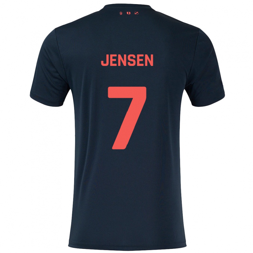 Kinder Fußball Victor Jensen #7 Schwarz Rot Auswärtstrikot Trikot 2024/25 T-Shirt Luxemburg