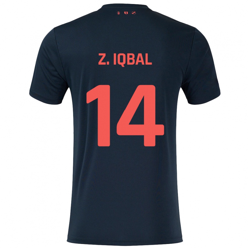 Kinder Fußball Zidane Iqbal #14 Schwarz Rot Auswärtstrikot Trikot 2024/25 T-Shirt Luxemburg