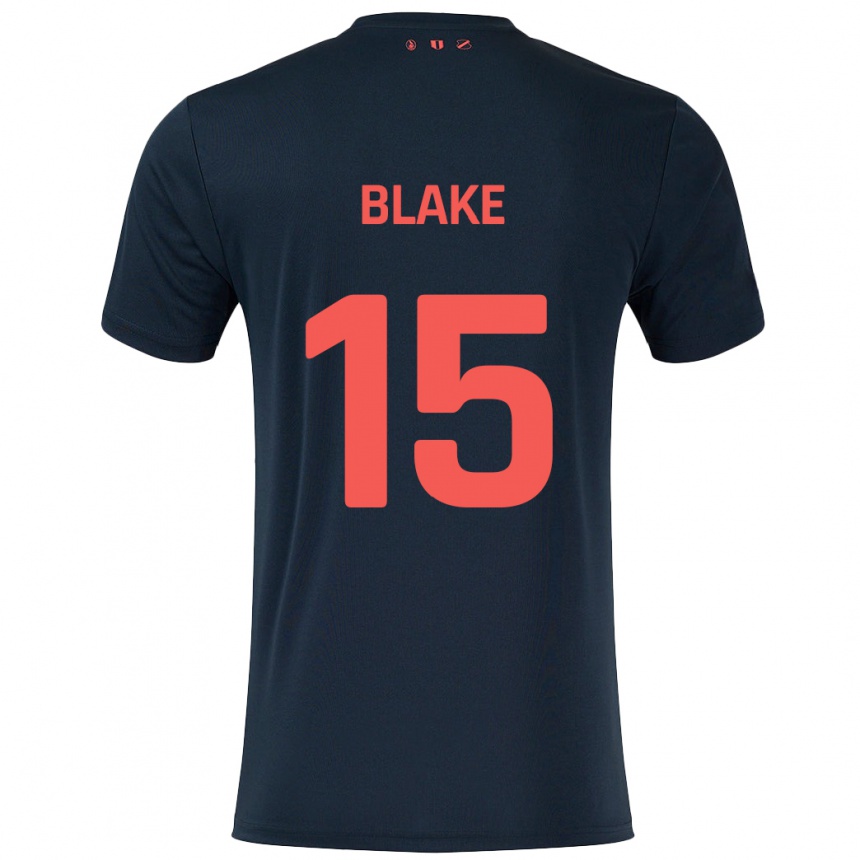 Kinder Fußball Adrian Blake #15 Schwarz Rot Auswärtstrikot Trikot 2024/25 T-Shirt Luxemburg