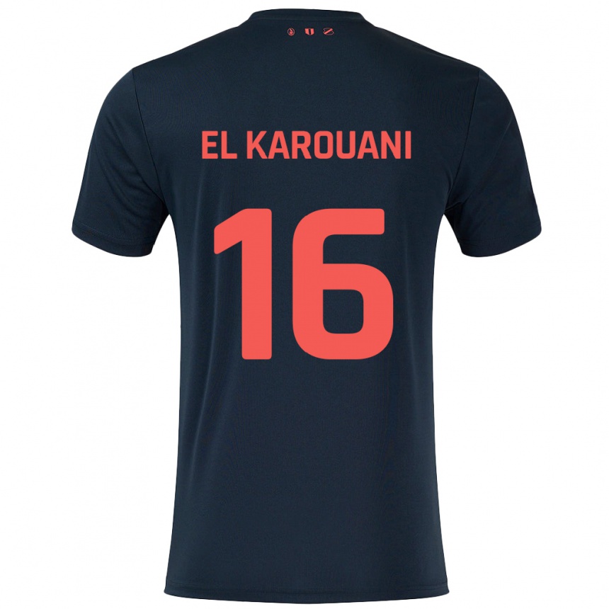 Kinder Fußball Souffian El Karouani #16 Schwarz Rot Auswärtstrikot Trikot 2024/25 T-Shirt Luxemburg