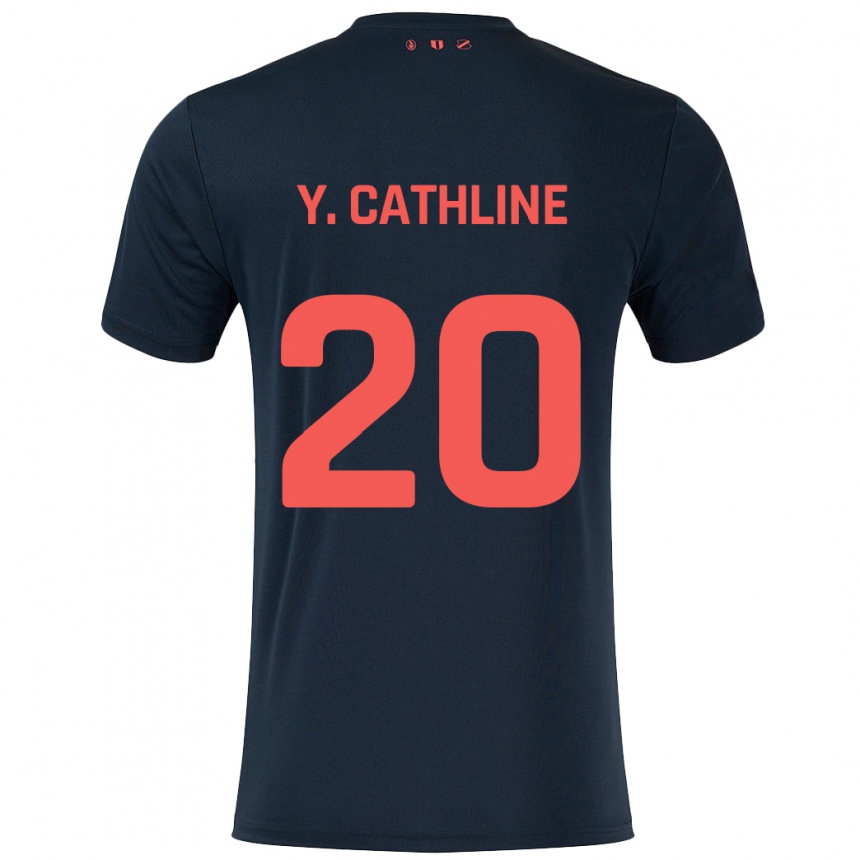 Kinder Fußball Yoann Cathline #20 Schwarz Rot Auswärtstrikot Trikot 2024/25 T-Shirt Luxemburg