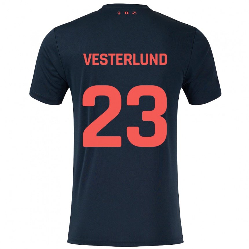 Kinder Fußball Niklas Vesterlund #23 Schwarz Rot Auswärtstrikot Trikot 2024/25 T-Shirt Luxemburg