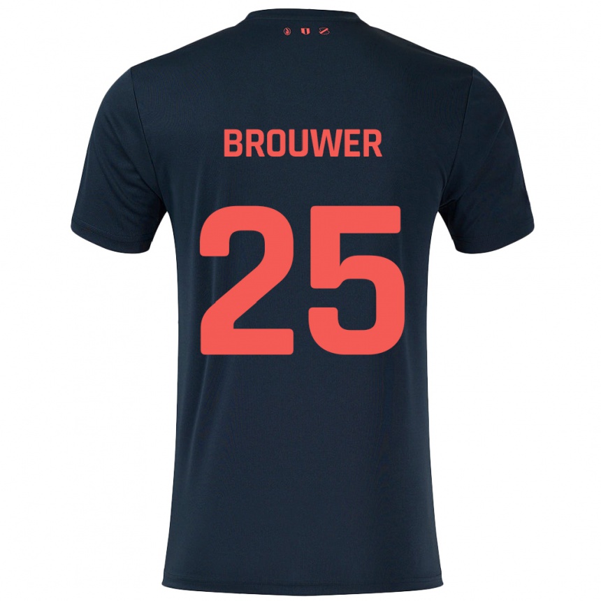 Kinder Fußball Michael Brouwer #25 Schwarz Rot Auswärtstrikot Trikot 2024/25 T-Shirt Luxemburg