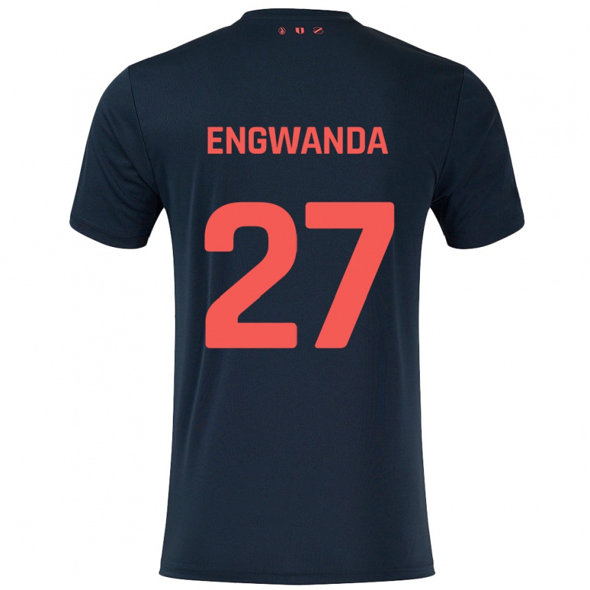 Kinder Fußball Alonzo Engwanda #27 Schwarz Rot Auswärtstrikot Trikot 2024/25 T-Shirt Luxemburg