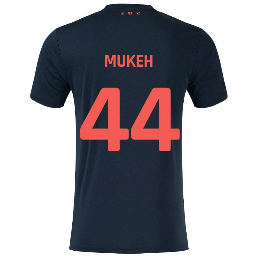 Kinder Fußball Joshua Mukeh #44 Schwarz Rot Auswärtstrikot Trikot 2024/25 T-Shirt Luxemburg