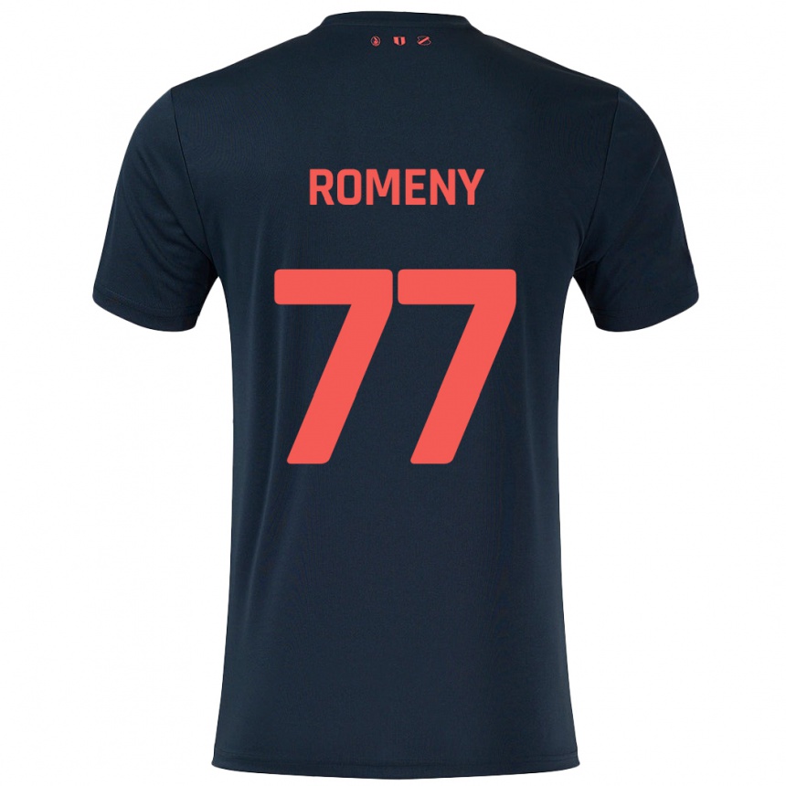 Kinder Fußball Ole Romeny #77 Schwarz Rot Auswärtstrikot Trikot 2024/25 T-Shirt Luxemburg