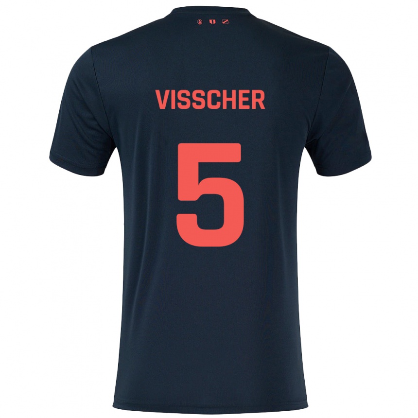 Kinder Fußball Amber Visscher #5 Schwarz Rot Auswärtstrikot Trikot 2024/25 T-Shirt Luxemburg