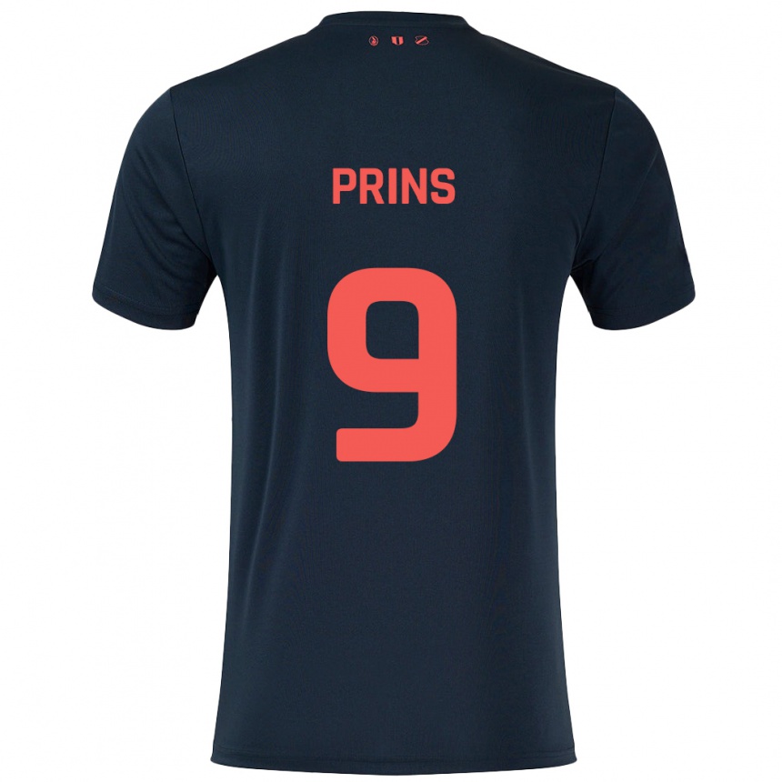 Kinder Fußball Femke Prins #9 Schwarz Rot Auswärtstrikot Trikot 2024/25 T-Shirt Luxemburg