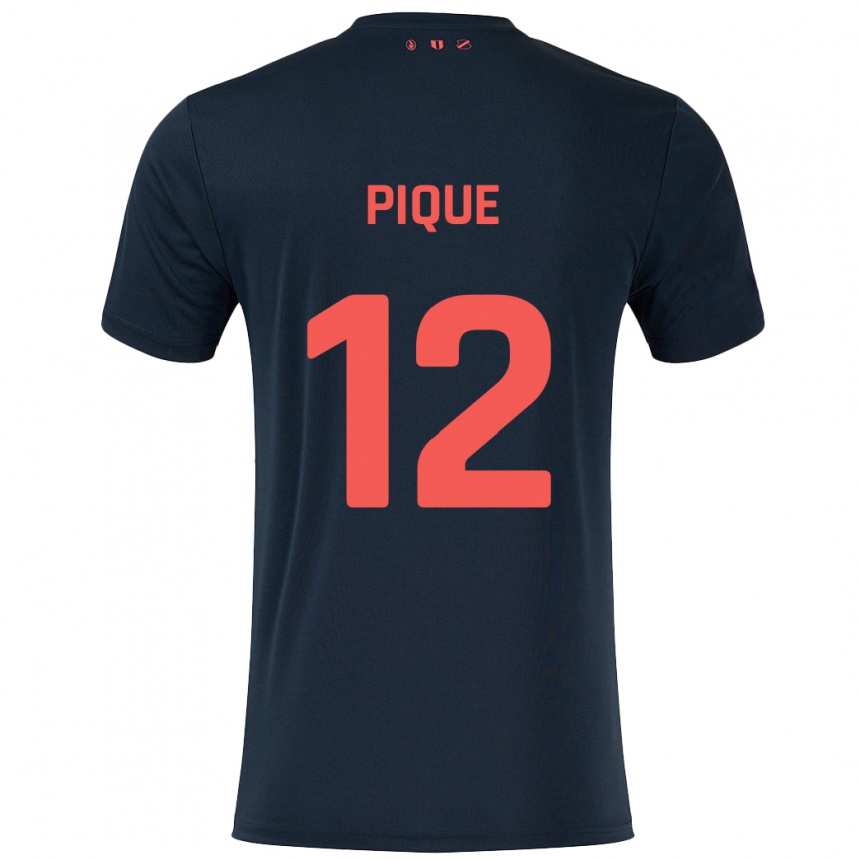 Kinder Fußball Naomi Piqué #12 Schwarz Rot Auswärtstrikot Trikot 2024/25 T-Shirt Luxemburg