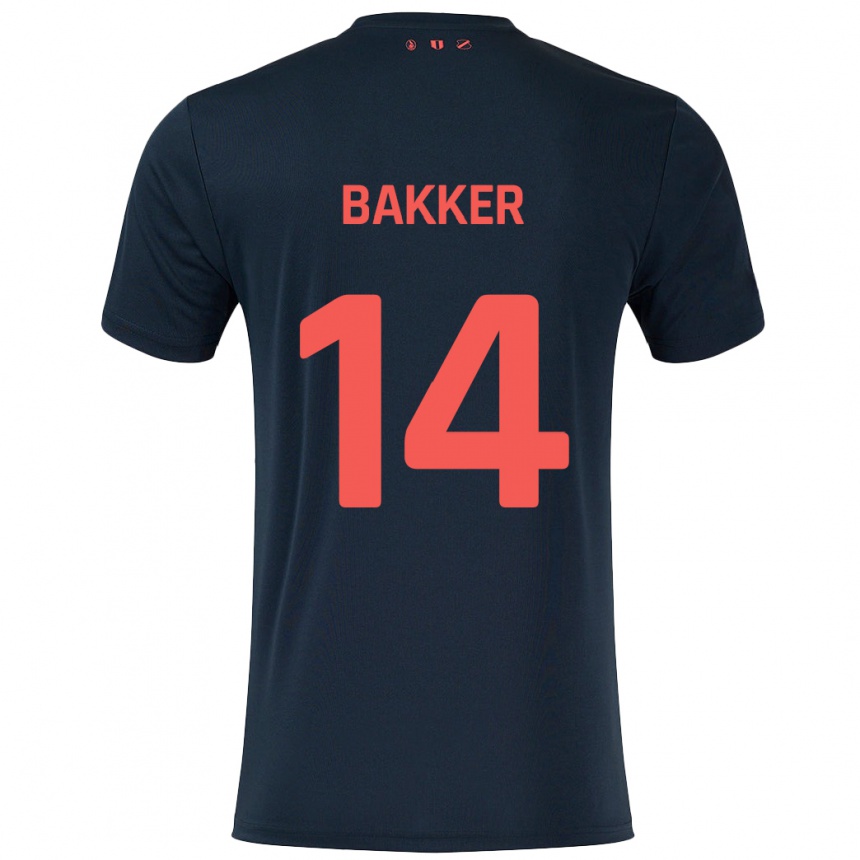 Kinder Fußball Eshly Bakker #14 Schwarz Rot Auswärtstrikot Trikot 2024/25 T-Shirt Luxemburg