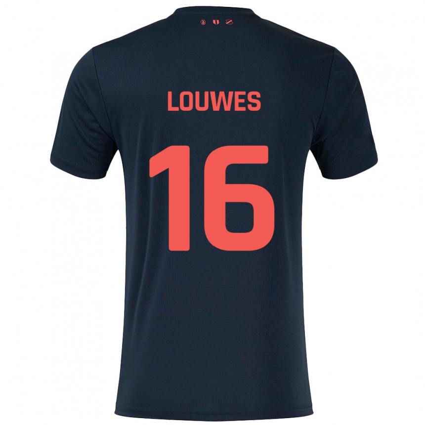 Kinder Fußball Puck Louwes #16 Schwarz Rot Auswärtstrikot Trikot 2024/25 T-Shirt Luxemburg