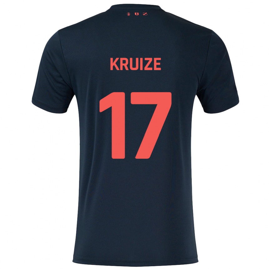 Kinder Fußball Elisha Kruize #17 Schwarz Rot Auswärtstrikot Trikot 2024/25 T-Shirt Luxemburg