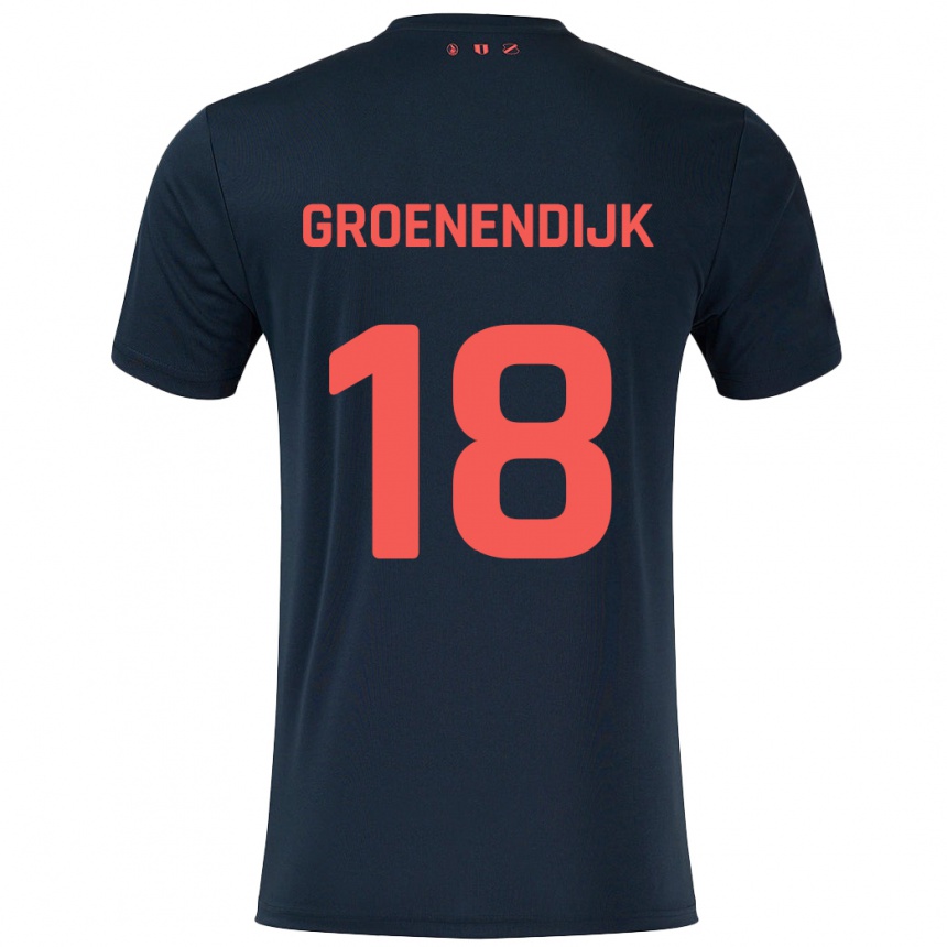 Kinder Fußball Tami Groenendijk #18 Schwarz Rot Auswärtstrikot Trikot 2024/25 T-Shirt Luxemburg