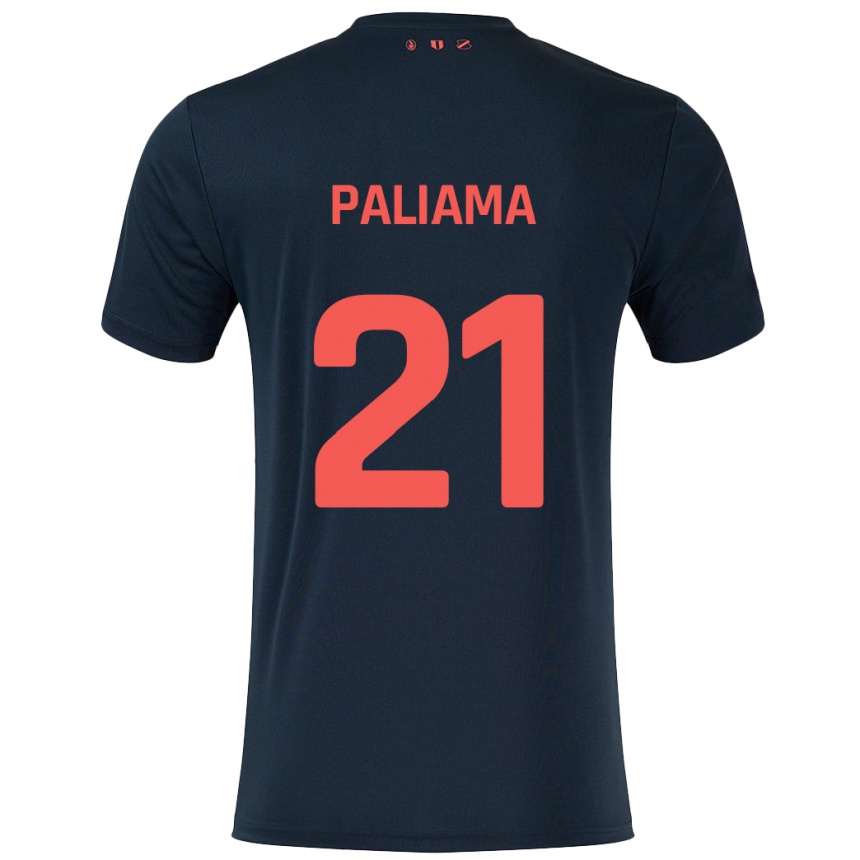 Kinder Fußball Joni Paliama #21 Schwarz Rot Auswärtstrikot Trikot 2024/25 T-Shirt Luxemburg