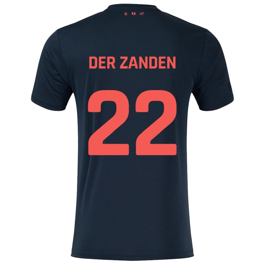 Kinder Fußball Iise Van Der Zanden #22 Schwarz Rot Auswärtstrikot Trikot 2024/25 T-Shirt Luxemburg