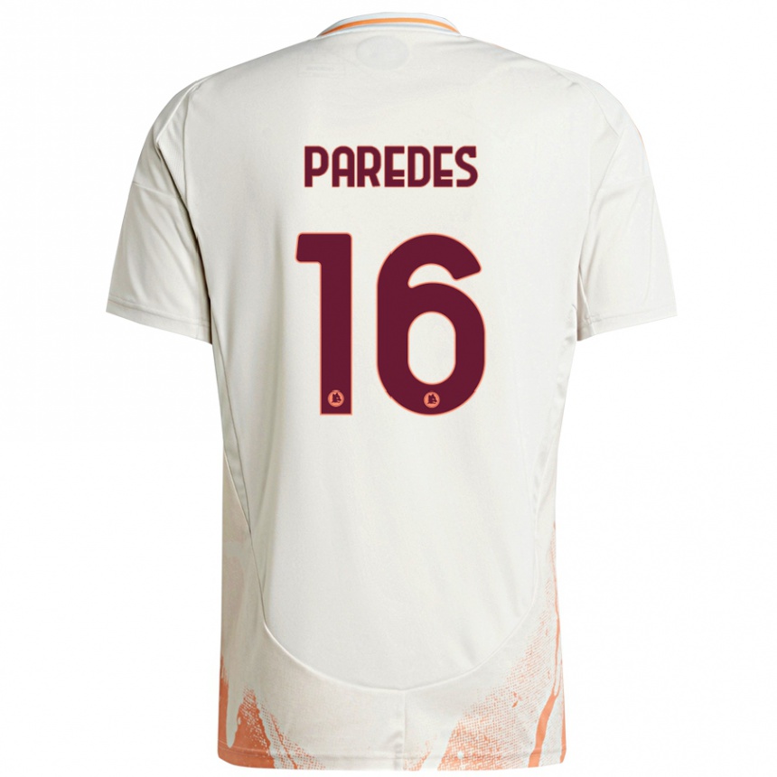 Kinder Fußball Leandro Paredes #16 Cremeweiß Orange Auswärtstrikot Trikot 2024/25 T-Shirt Luxemburg