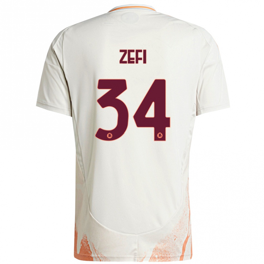 Kinder Fußball Kevin Zefi #34 Cremeweiß Orange Auswärtstrikot Trikot 2024/25 T-Shirt Luxemburg